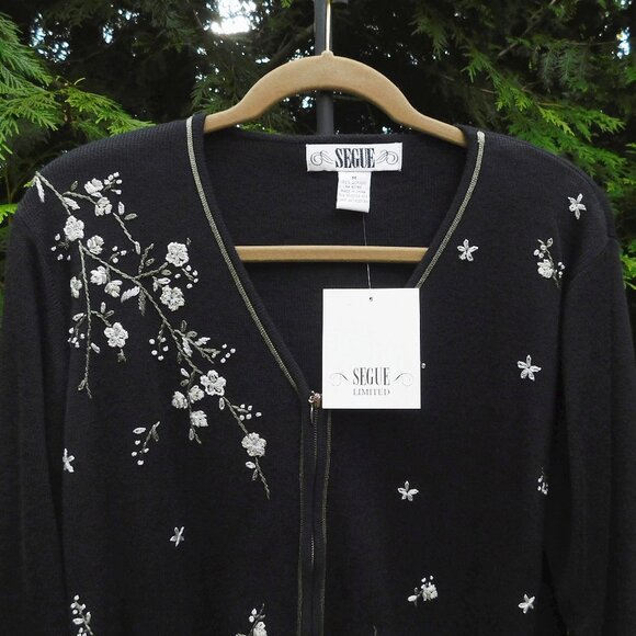 Segue Limited Zip Front V-Neck Embroidered Cardigan  Sweater NWT - Picture 2 of 3